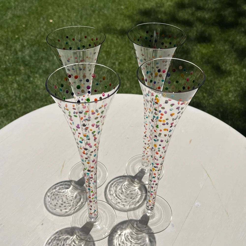 Holiday!  Polka-Dot.  Confetti-Dot Champaign Festive Flutes.  11” tall.  Festive - Picture 2 of 3